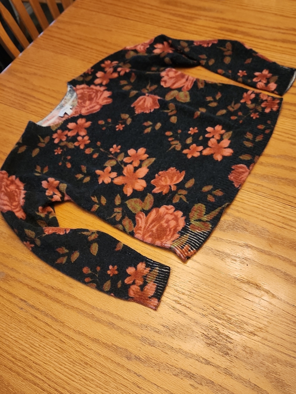 CeCe Black Floral Crewneck Sweater - Picture 13 of 16